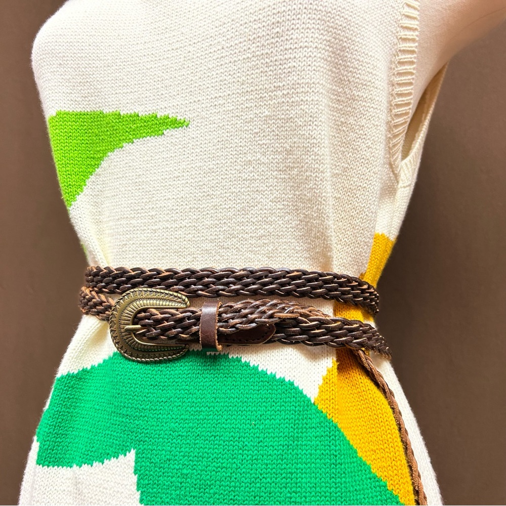 Slim brown braided belt